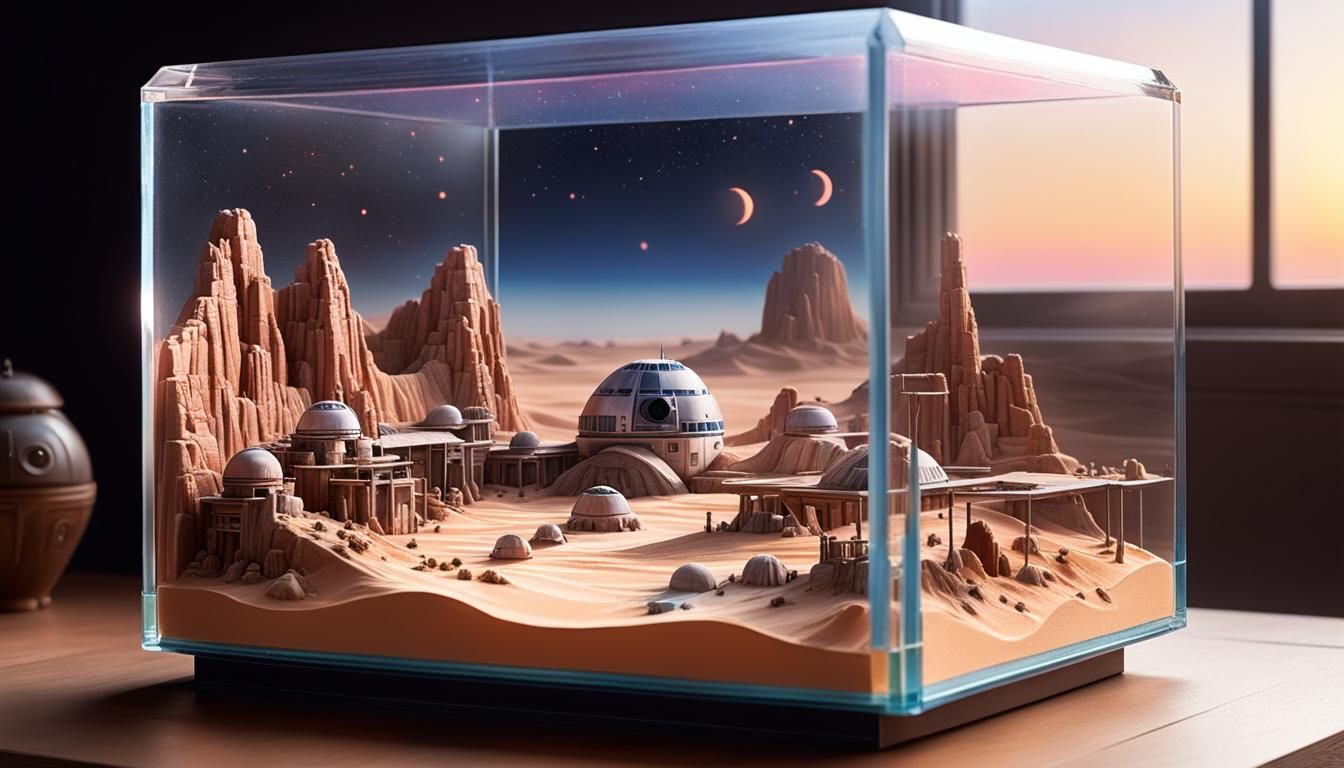 Star Wars Tatooine Diorama in Glass Box