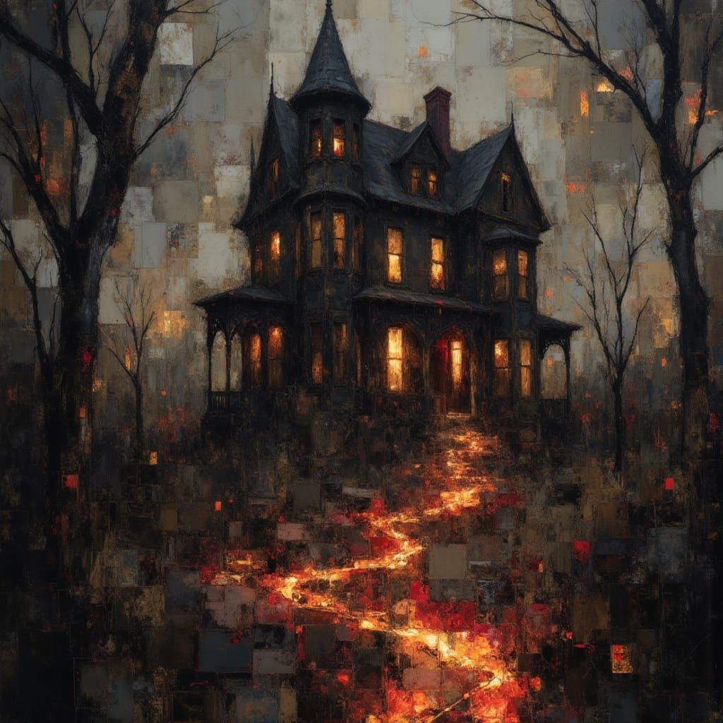 Victorian House Over Burial Ground with Glowing Energy Lines