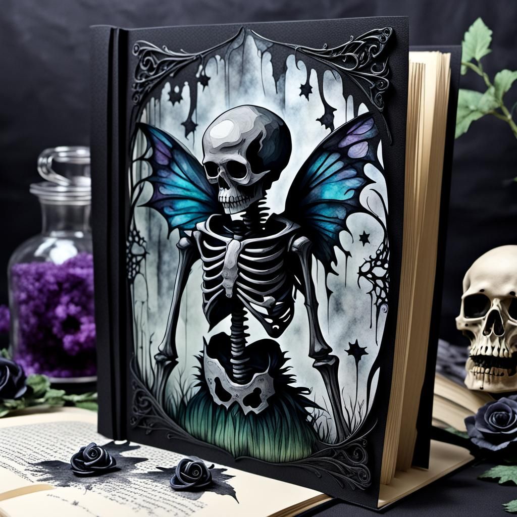 Goth Pop-Up Book: Skeleton Fairy in Alcohol Inks
