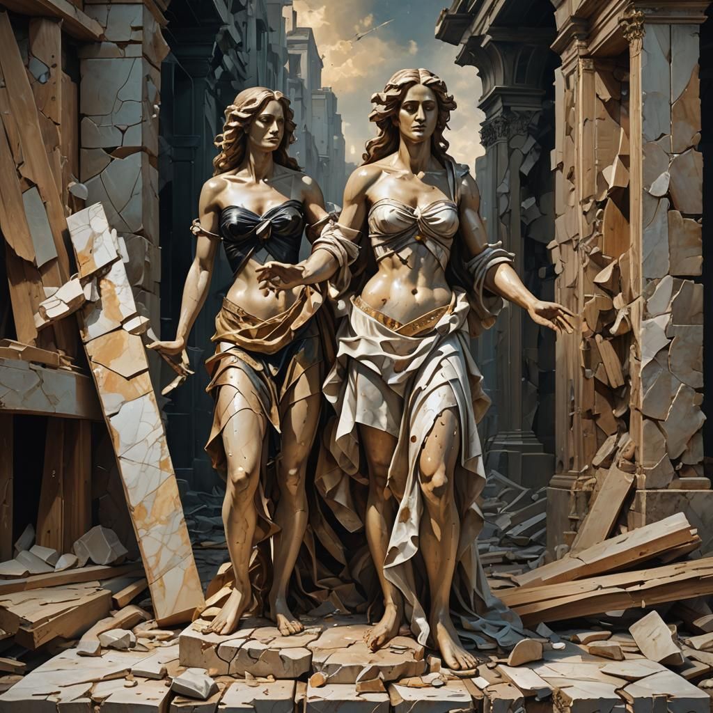 Baroque Marble Statue of Man and Woman