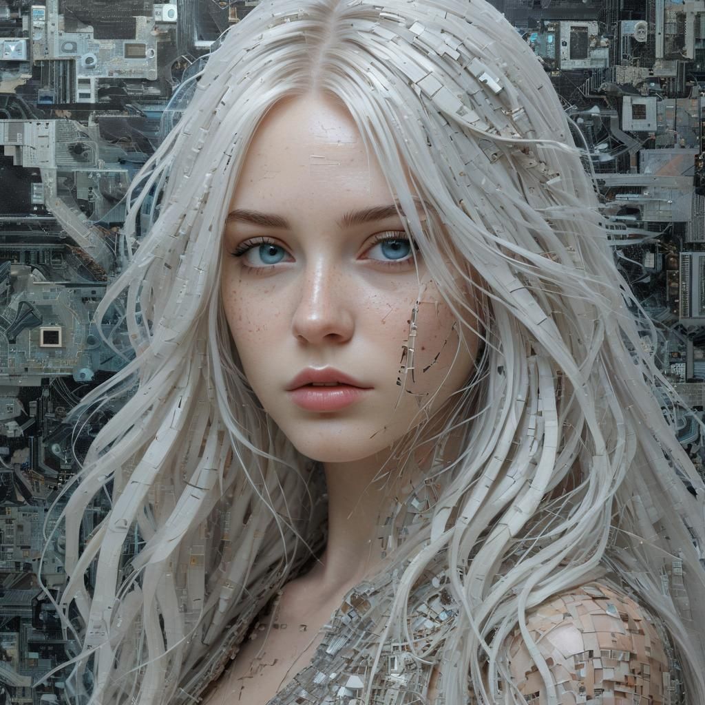 Hyper-Realistic Digital Art Portrait of a Girl in a Glitchy...
