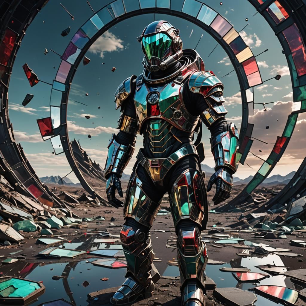 Biomechanical Astronaut in Stained Glass Armor