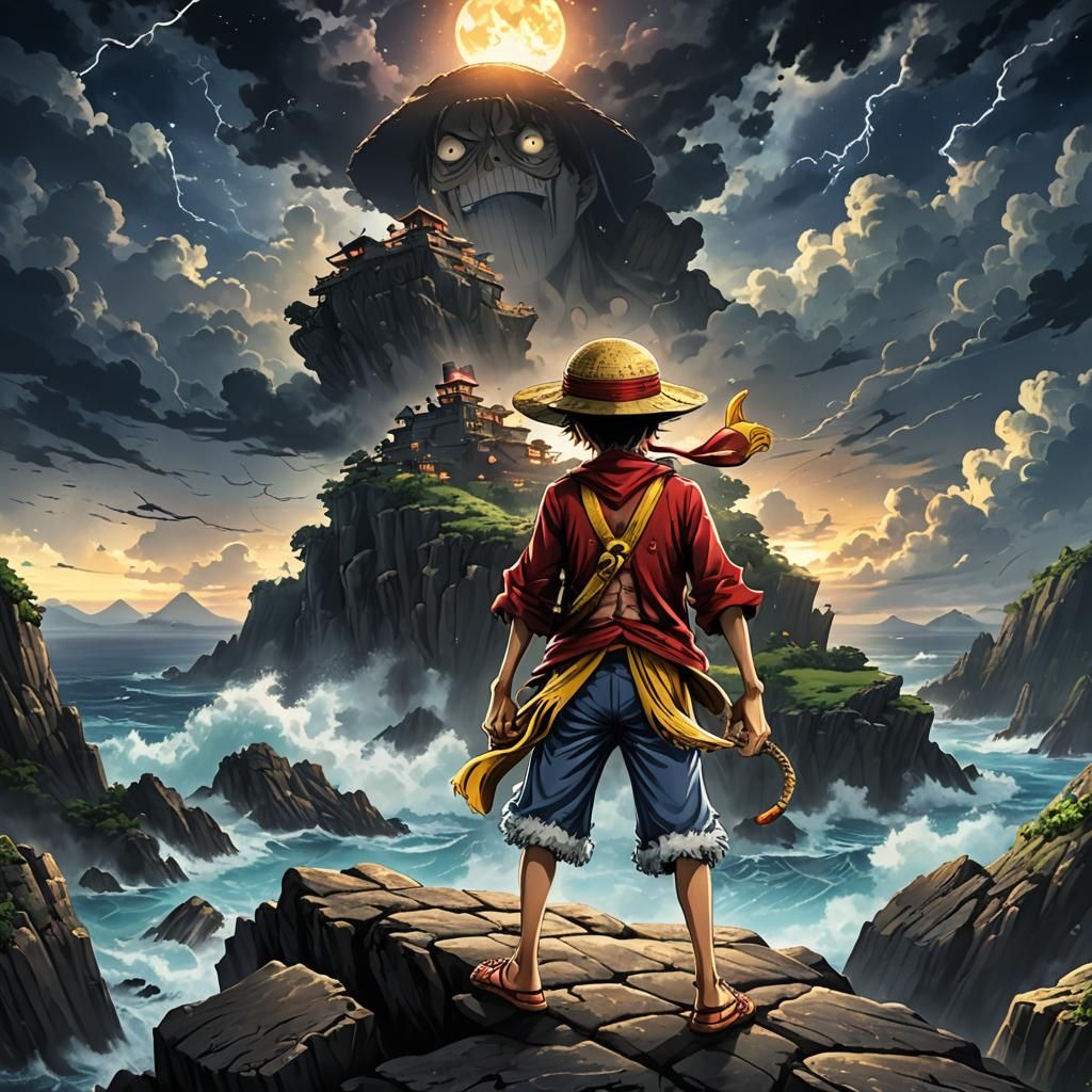 Monkey D. Luffy on a Rocky Outcrop, Cinematic Illustration
