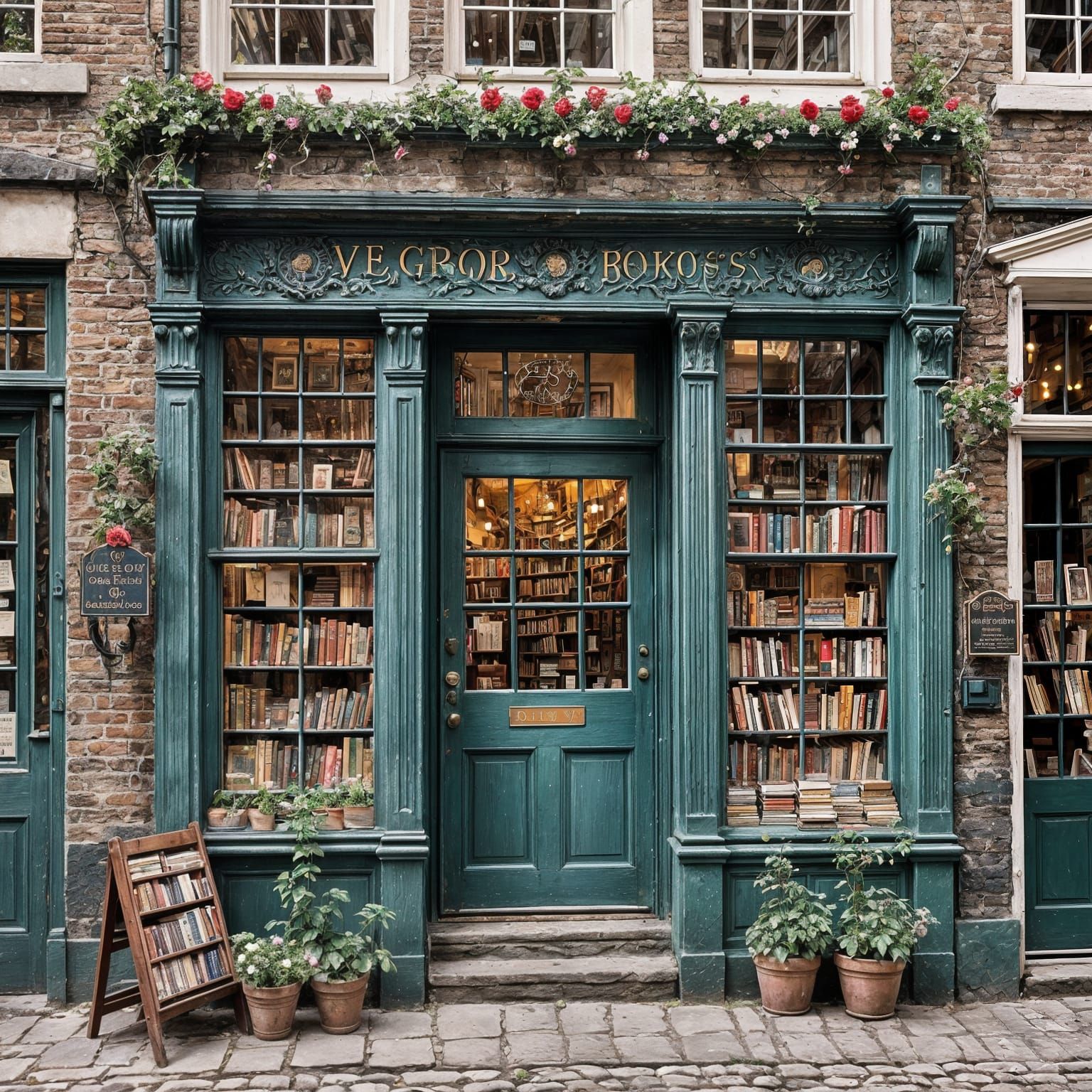 Charming Vintage Bookshop on Cobblestone Street