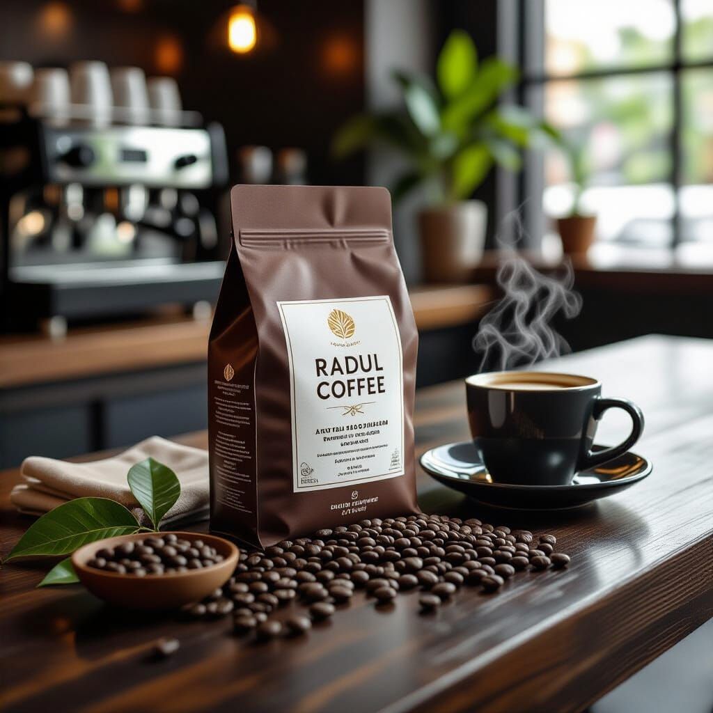 Elegant Coffee Bean Product Shot in Modern Cafe