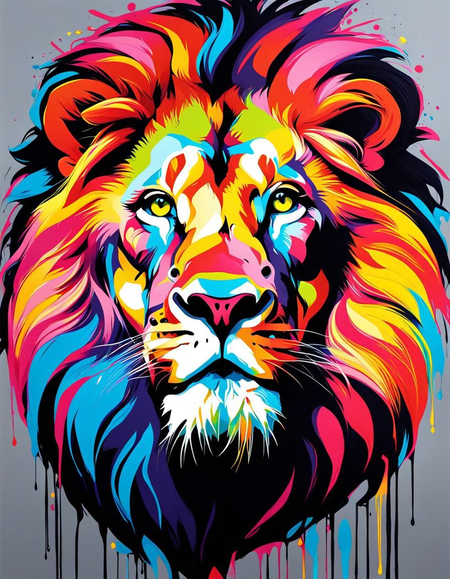 Colorful Humanoid Lion in Graffiti Art Style