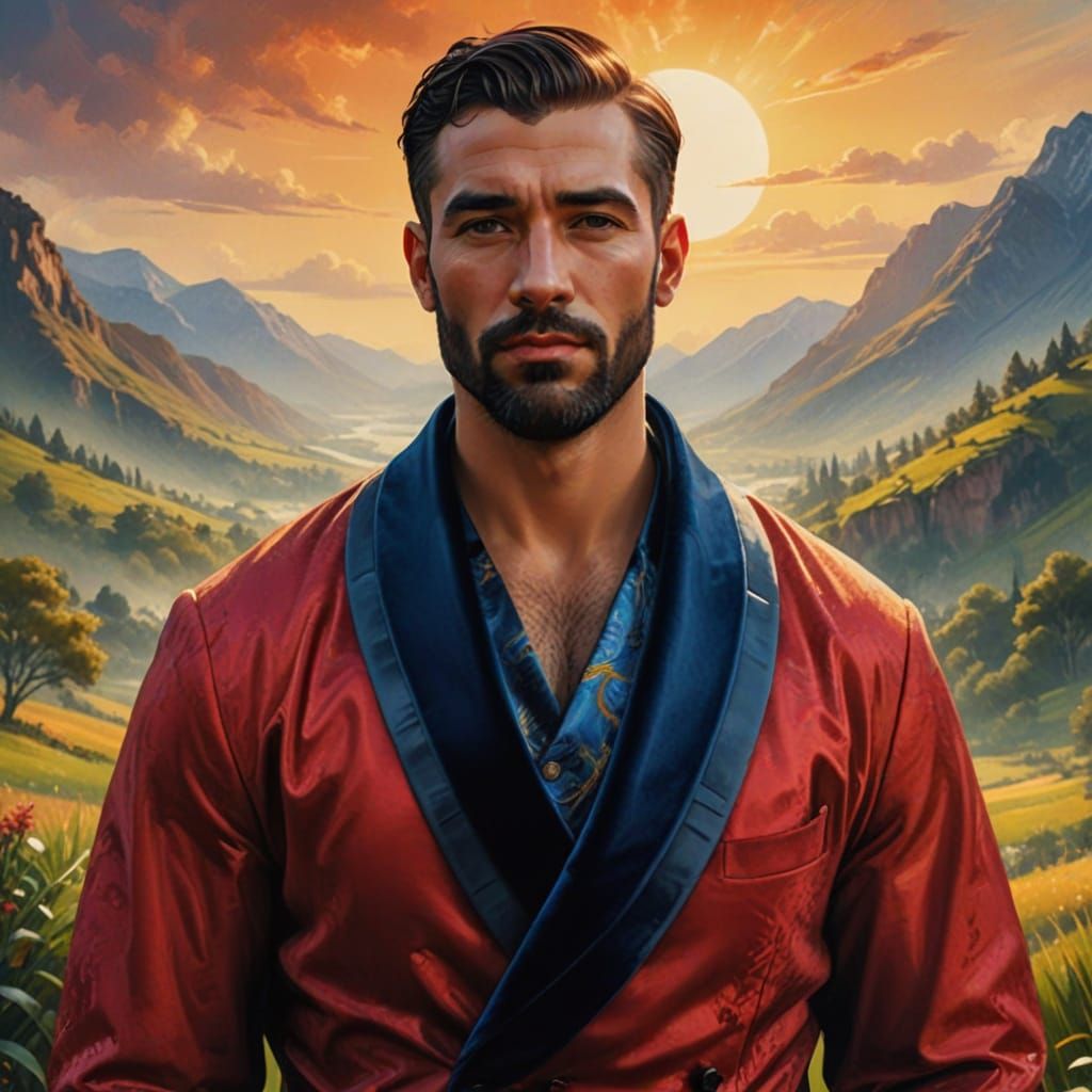 Elegant Man in Velvet Suit: Digital Art Portrait