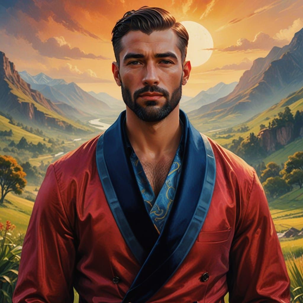 Elegant Man in Velvet Suit: Hyper-Realistic Digital Art