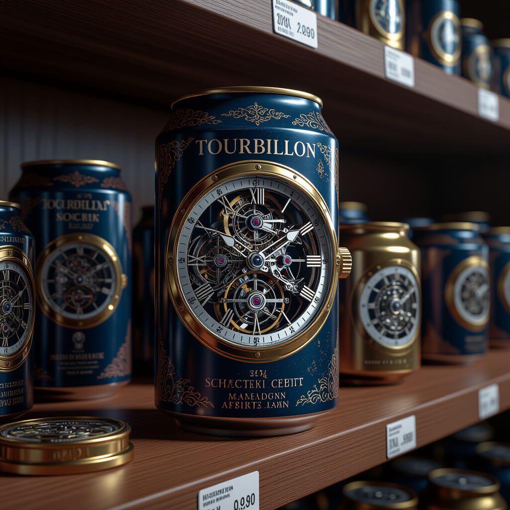 Fantastical Tourbillon Can on Store Shelf | Matte Painting