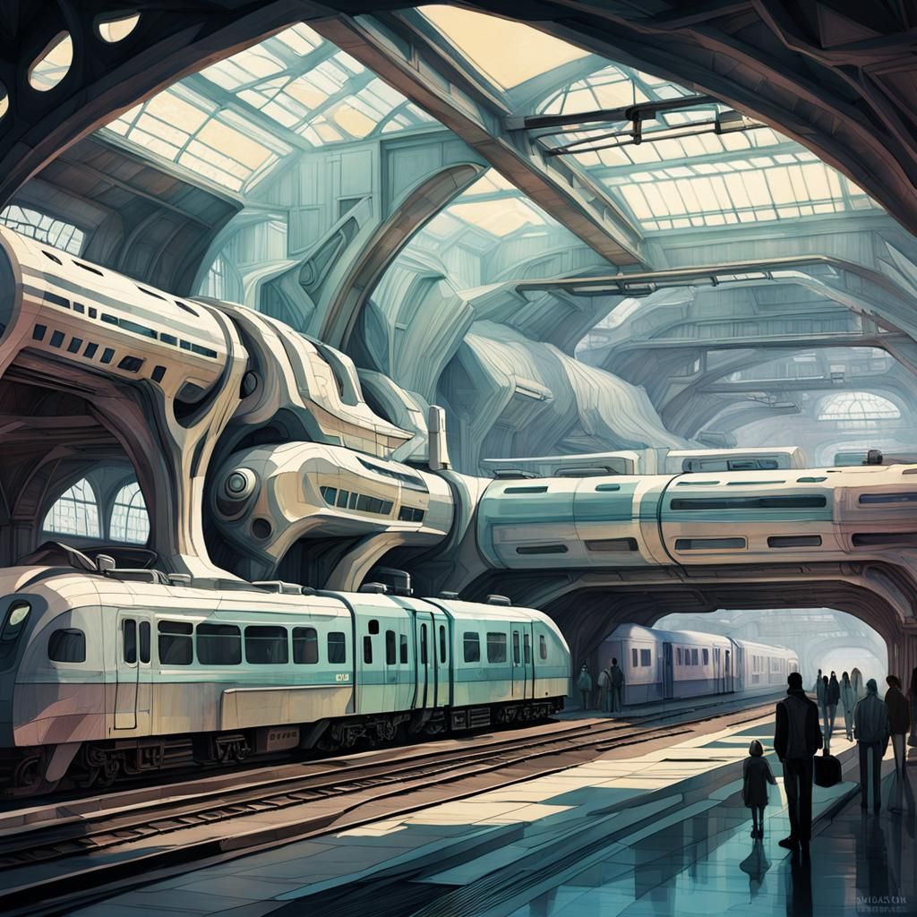 Biopunk Train Station in Papercraft Style
