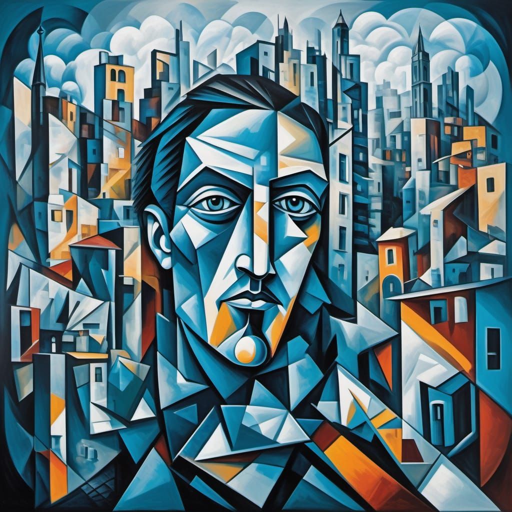 Cubist Cityscape Portrait in Radical Geometric Style
