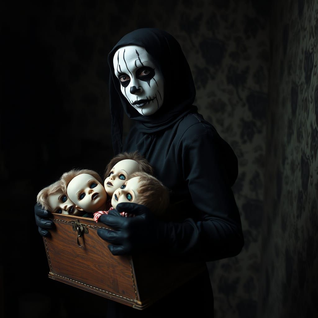 Sinister Silent Woman in a Dark, Dilapidated Room