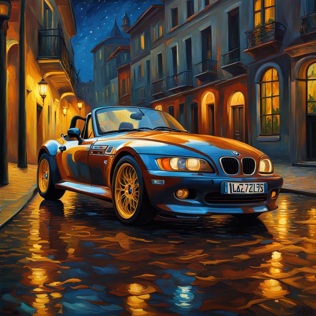 BMW Z3 Roadster in Van Gogh Oil Painting Style