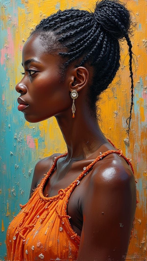 Nubian Woman in Neo-Impressionist Oil Painting