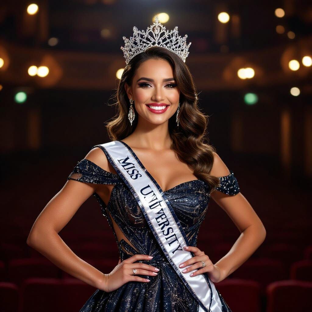 Woman with Miss University Crown in Art Nouveau Style