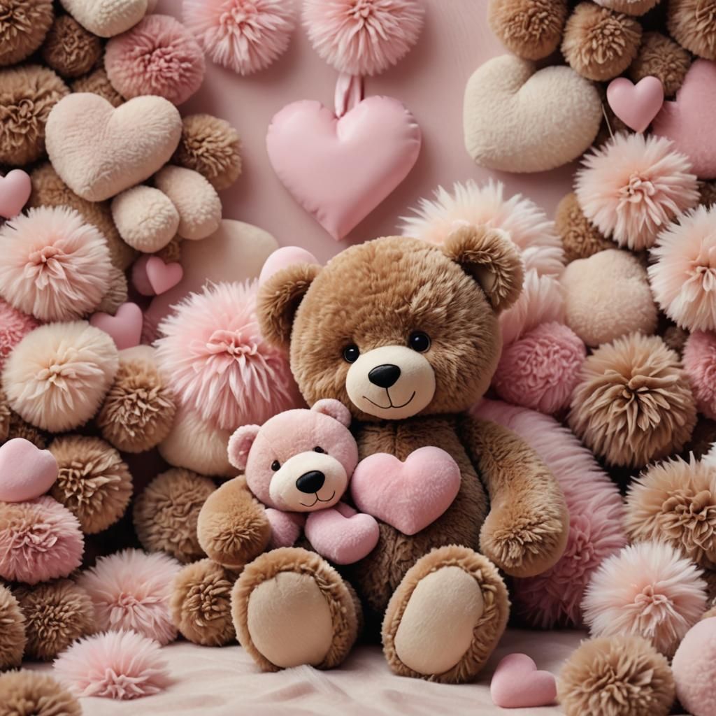 Teddy Bears Embrace: Whimsical Digital Art Illustration