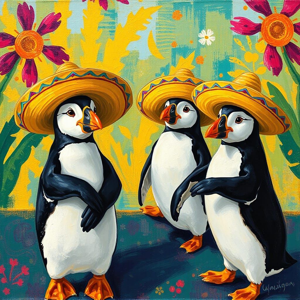 Penguins wearing a sombrero