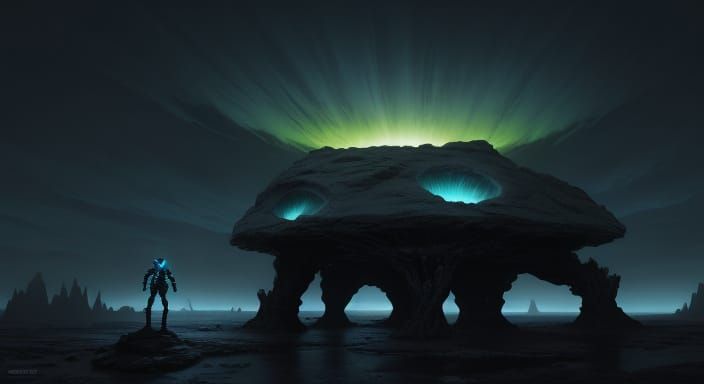 Alien Planet Concept Art with Bioluminescent Flora