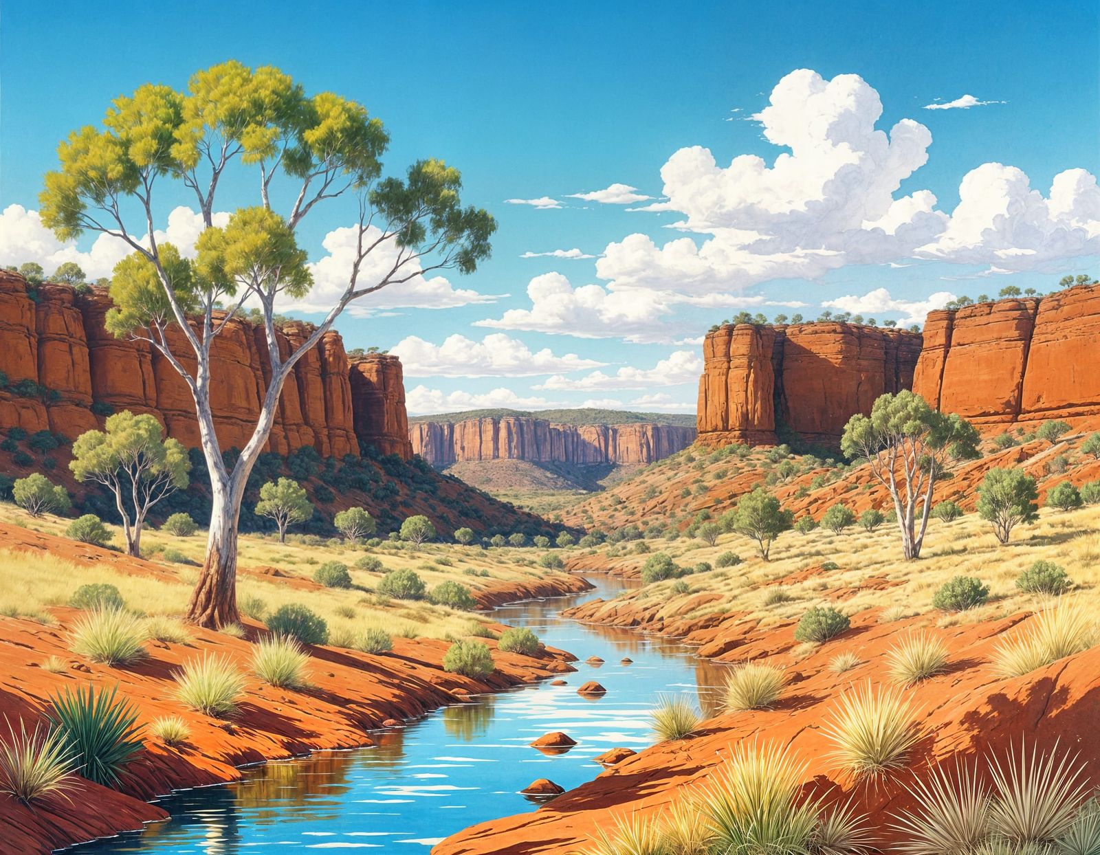Ormiston Gorge Landscape Painting in Albert Namatjira Style