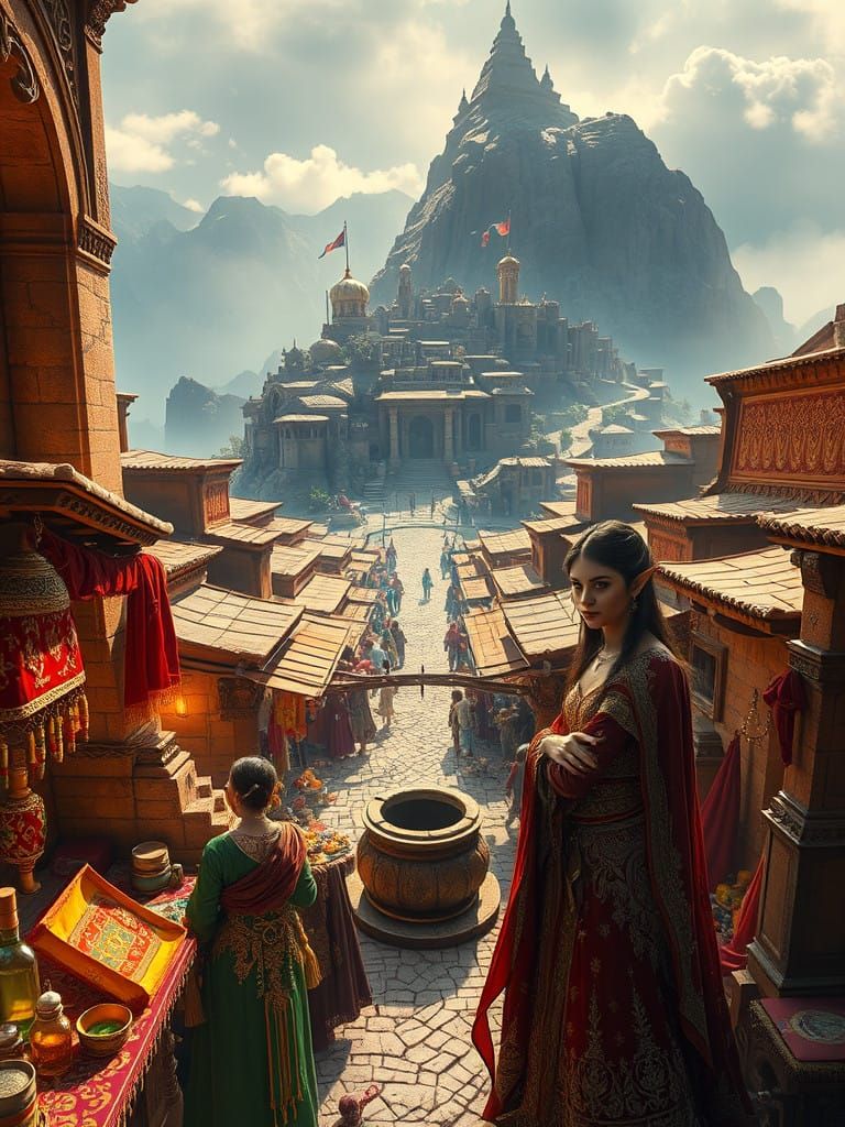 Medieval Fantasy Marketplace in Golden Light