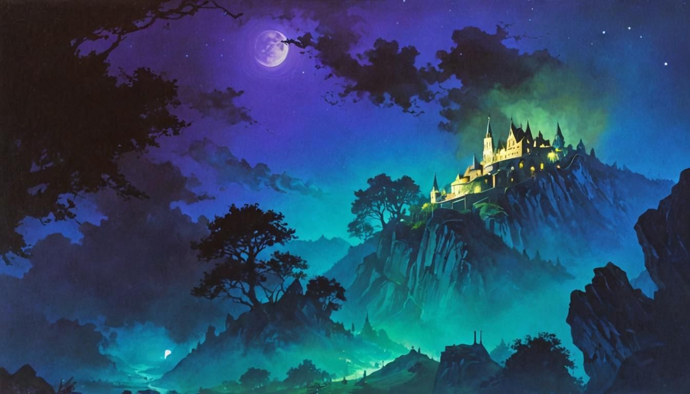 Gothic Monastery Under Full Moon in Noir Style