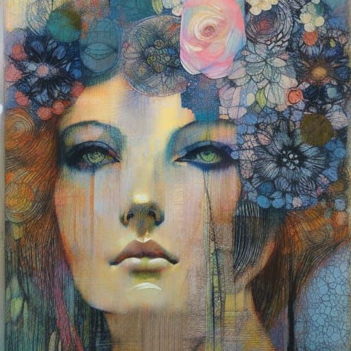 Girl with Flowers: Surreal Digital Illustration