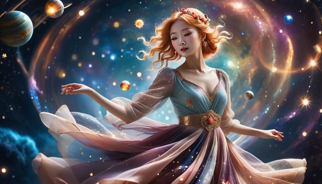 Celestial Woman Dancing Among the Stars