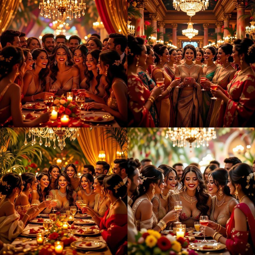 Festive Musical Celebration with Joyous Female Figures