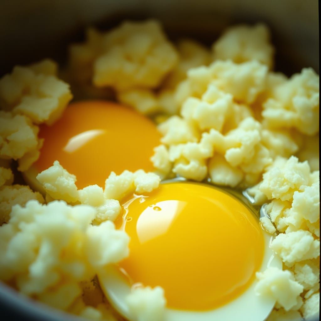 Dramatic Close-Up of Egg Yolk Mixture in Cinematic Style