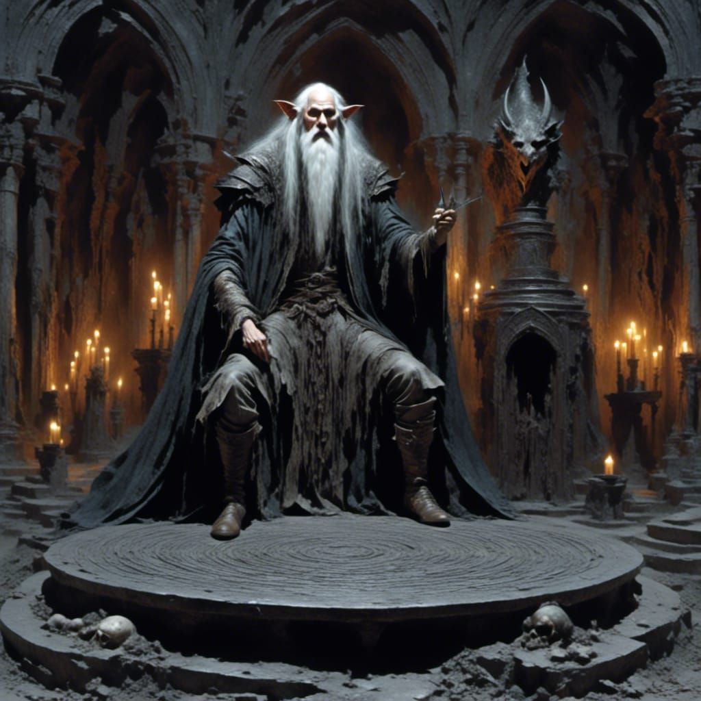 Elf Wizard Casting Spell in Shadowy Temple