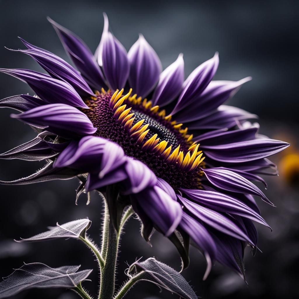 Purple Sunflower Swaying: Hyperrealistic Cinematic Image