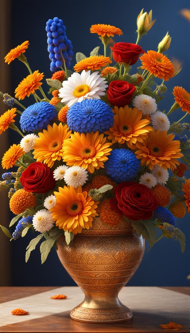 Lush Autumn Flowers in Egyptian Vase