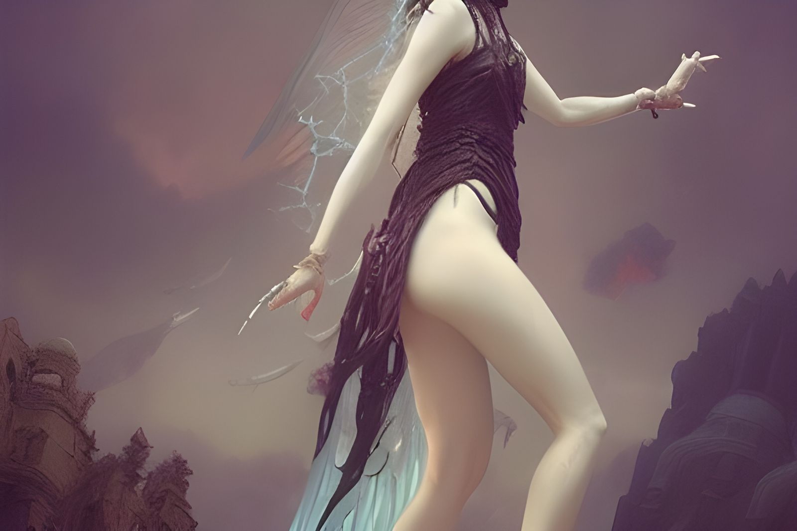 Winged Goth Hippie Goddess Fantasy Painting
