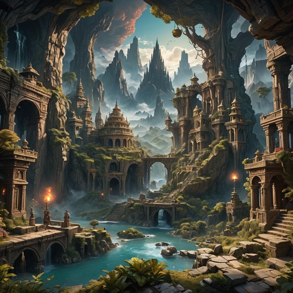 Fantastical Realm of Wisdom: Detailed Matte Painting