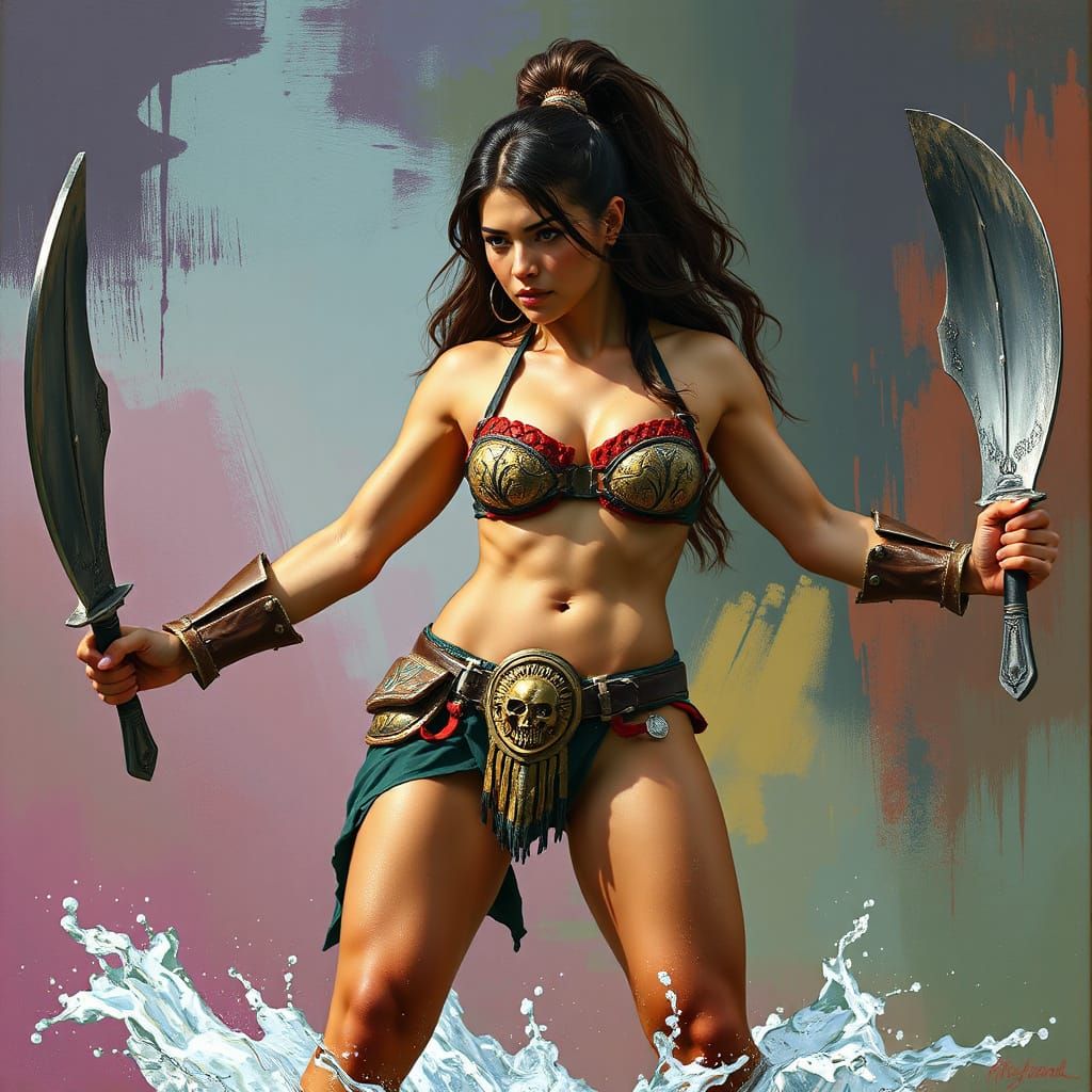 Female Barbarian in Bikini Armor with Dynamic Splash