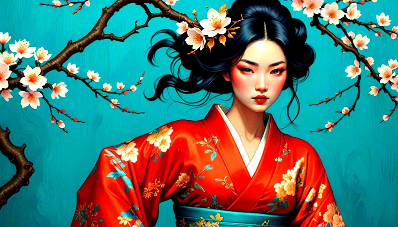 Ethereal Lady in Traditional Japanese Ukiyo-e Style