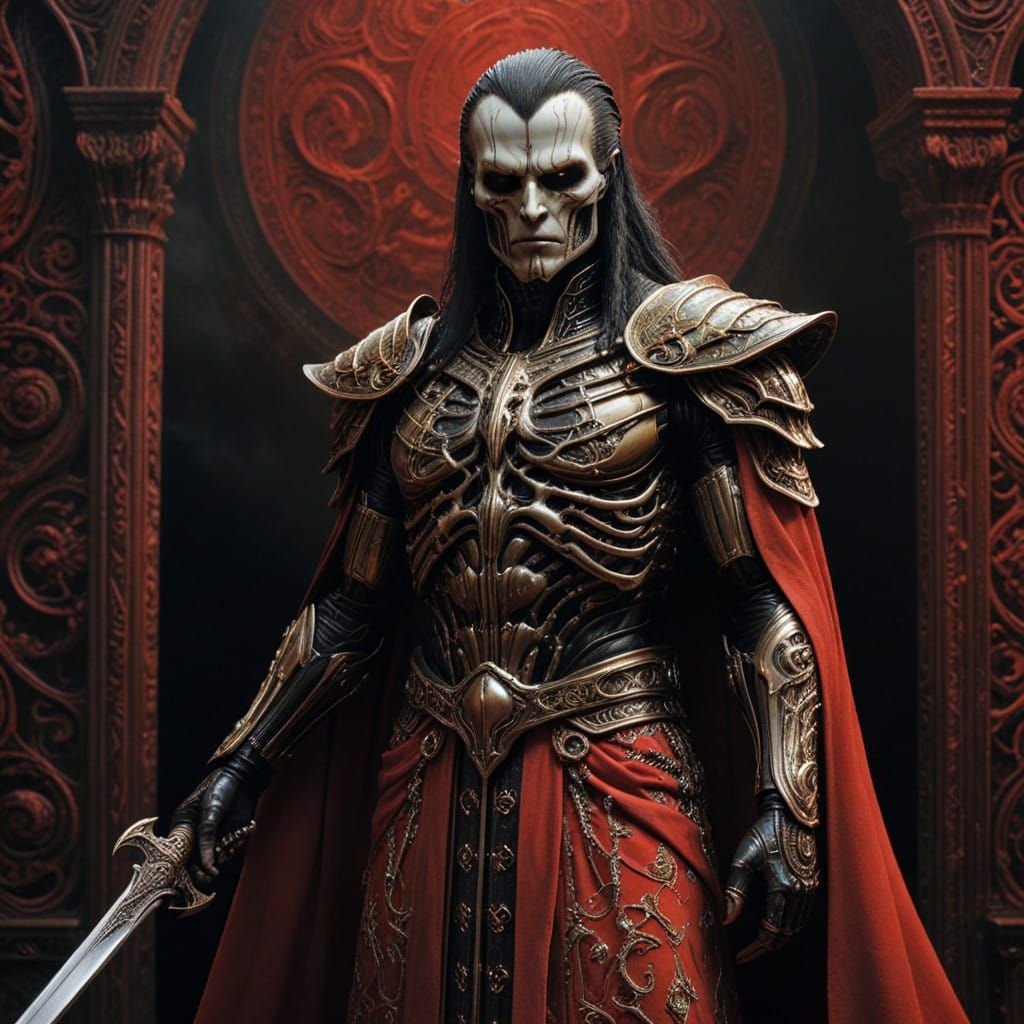 Mystical Saint Dons Golden Robes in a Dark, Gothic Landscape