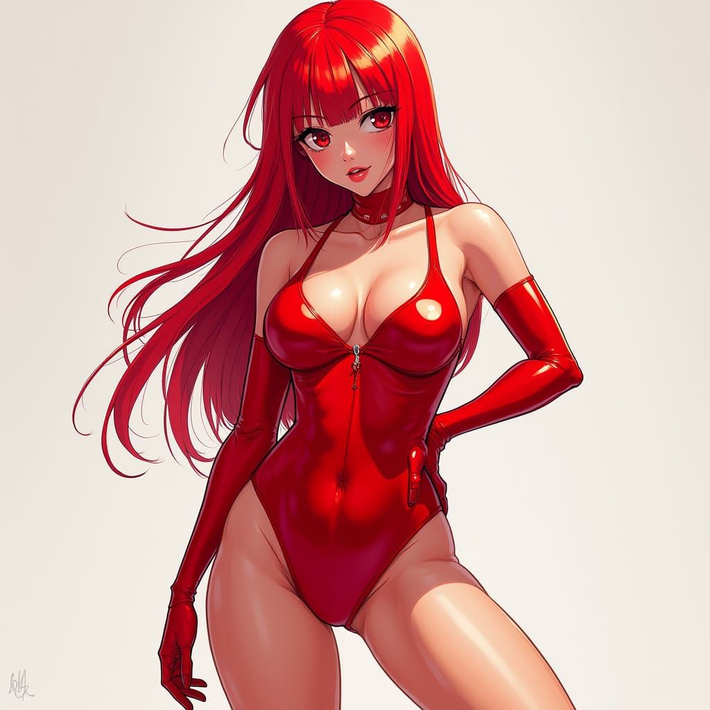Erza Scarlet in Sleek Swimsuit with Metallic Sheen