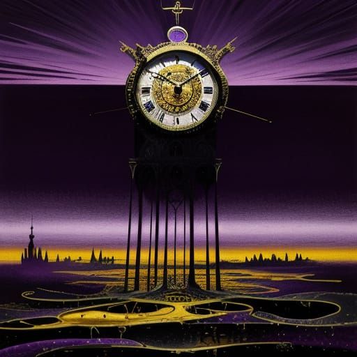 Surreal Person Enters Darkness with Melting Clocks