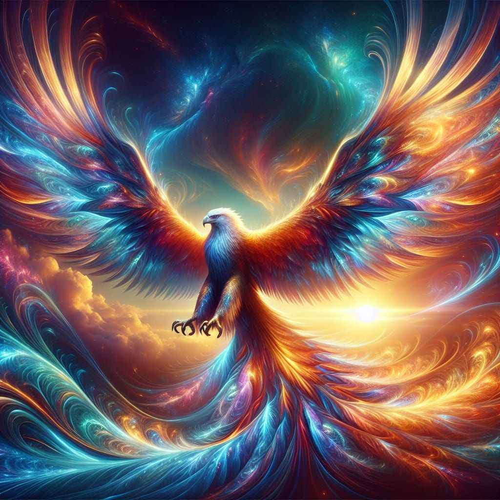 Eagle Soaring Through Mystical Sky at Dawn