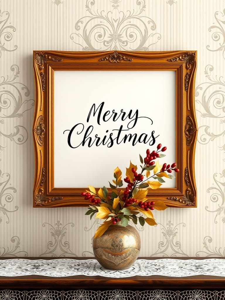 Framed Christmas Message with Holly, in Abstract Style