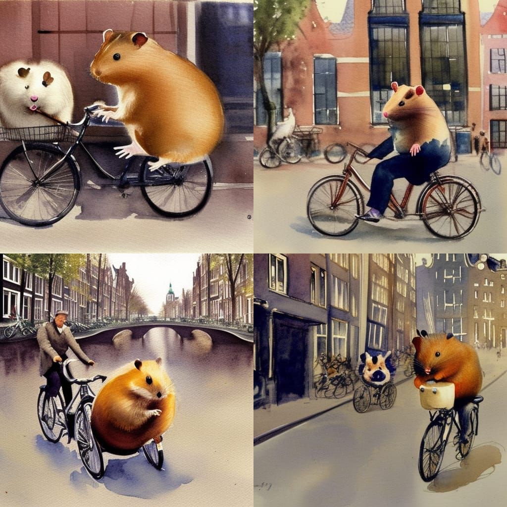 Giant Hamster Cycles Amsterdam: Watercolour Painting