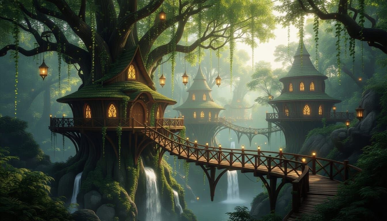 Elven Treehouse Village in Mystical Forest