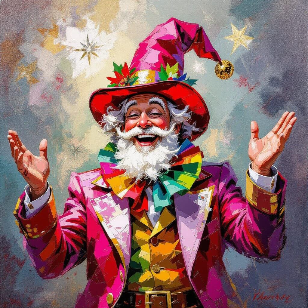 Vibrant Yule Fool in Festive Colors, Impressionist Masterpie...