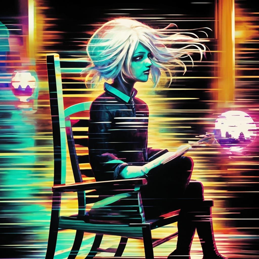 Glitch Art Portrait of Grandmother in Rocking Chair