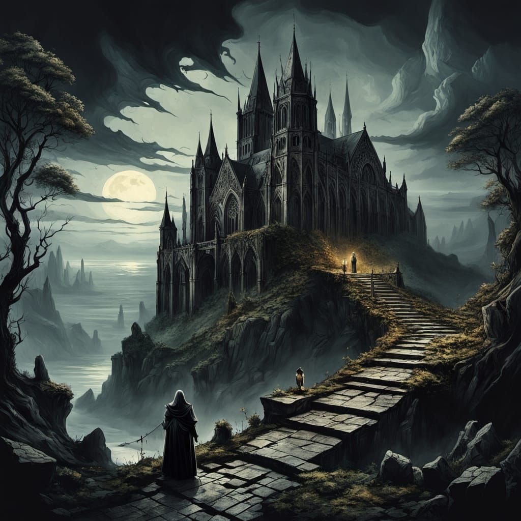 Spectral Figure in Crumbling Cathedral