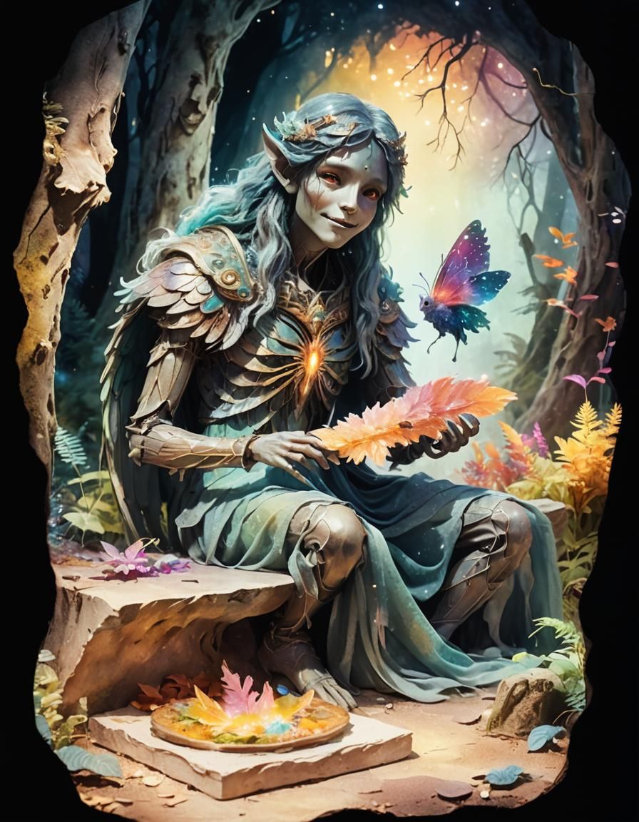 Magical Ghostly Creature in Colorful Fantasy Forest