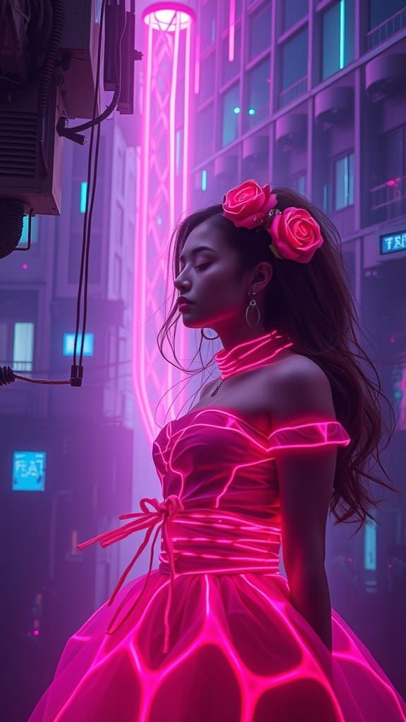 Cyberpunk Goddess in a Neon-Lit Metropolis