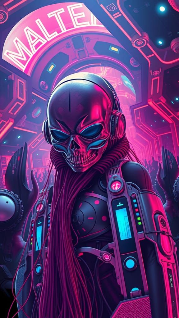 Ethereal RoseGirl in Neon-Lit TechnoCore