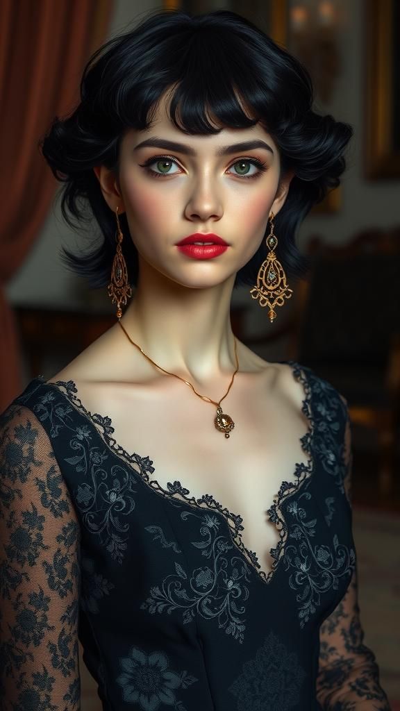 Elegant Woman in Lace Dress: A Pre-Raphaelite Portrait